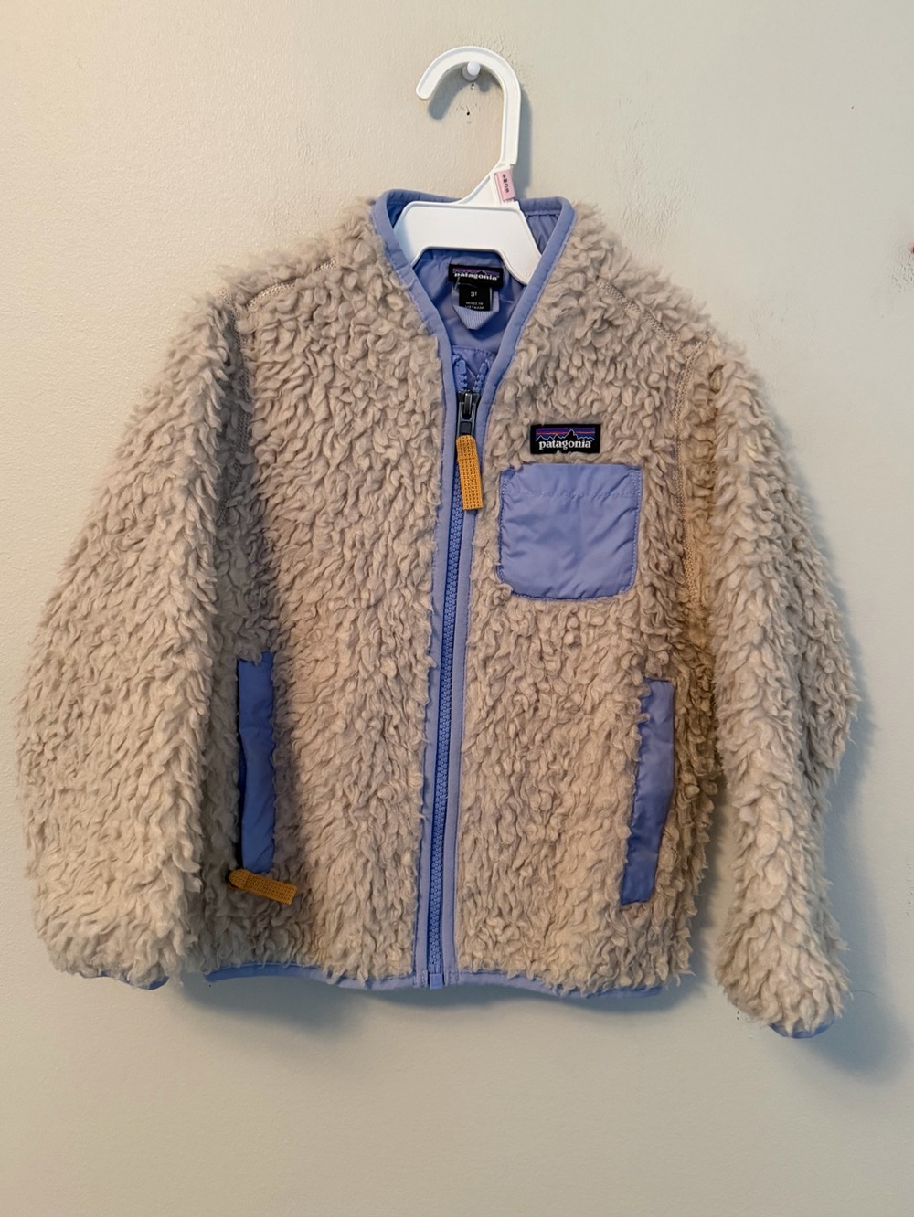 Patagonia Kids' Cream Fleece Jacket with Lavender Trim